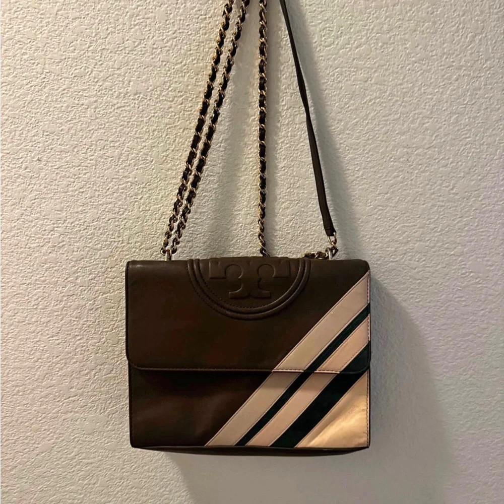 Tory Burch Fleming Stripe Convertible Shoulder Bag Price $450